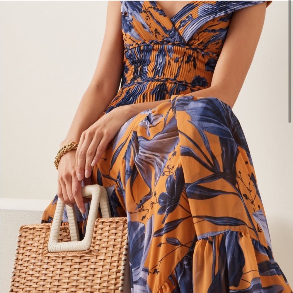 Floral Maxi Dress in Blue and Orange